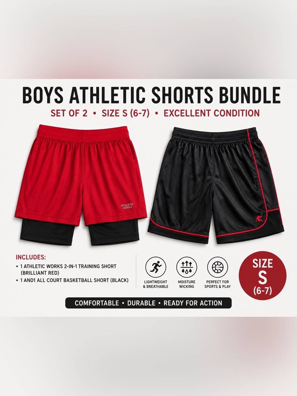 NWT Boys Athletic Shorts Set of 2. Athletic Works and And 1